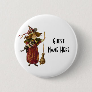 Vintage Witch and Cat 6 Cm Round Badge