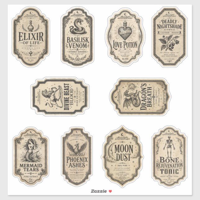 Vintage Witch Apothecary Potion Label Sticker Set  (Sheet)