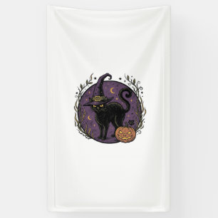 Vintage Witch Cat Halloween Vector Shirt Design_1 Banner