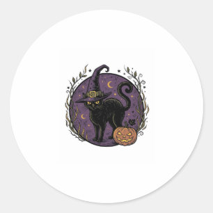 Vintage Witch Cat Halloween Vector Shirt Design_1 Classic Round Sticker