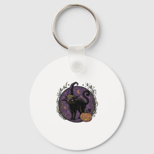 Vintage Witch Cat Halloween Vector Shirt Design_1 Key Ring