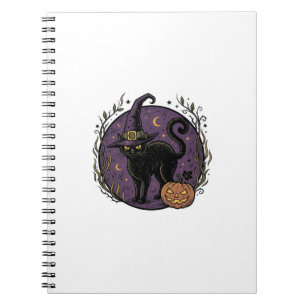 Vintage Witch Cat Halloween Vector Shirt Design_1 Notebook