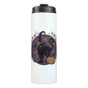 Vintage Witch Cat Halloween Vector Shirt Design_1 Thermal Tumbler