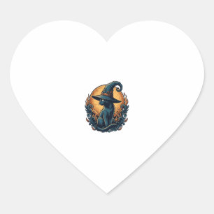 Vintage Witch Cat Moon Halloween Vector Art_1 Heart Sticker