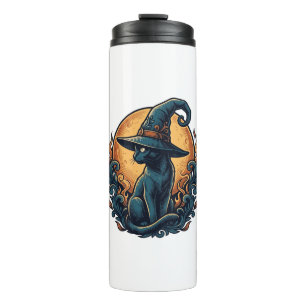 Vintage Witch Cat Moon Halloween Vector Art_1 Thermal Tumbler