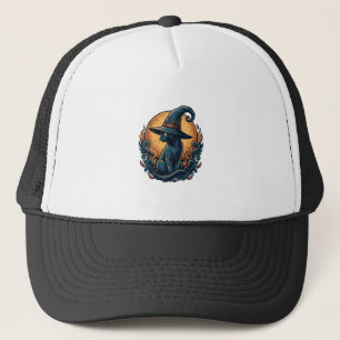 Vintage Witch Cat Moon Halloween Vector Art_1 Trucker Hat