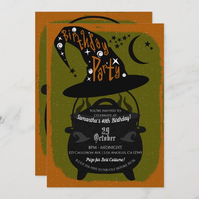 Vintage Witch Cauldron Birthday Halloween Party Invitation (Front/Back)
