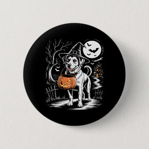 Vintage Witch Dog With Pumpkin Scary Dog Halloween 6 Cm Round Badge