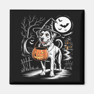 Vintage Witch Dog With Pumpkin Scary Dog Halloween Magnet
