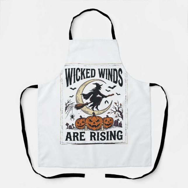 Vintage Witch Halloween Broomstick Pumpkin Moon Ar Apron (Front)
