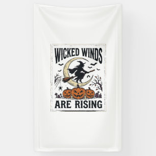 Vintage Witch Halloween Broomstick Pumpkin Moon Ar Banner