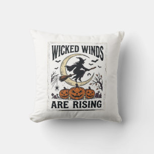 Vintage Witch Halloween Broomstick Pumpkin Moon Ar Cushion