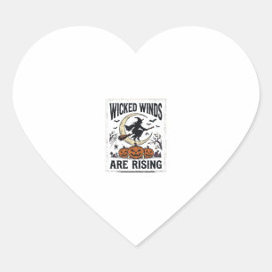 Vintage Witch Halloween Broomstick Pumpkin Moon Ar Heart Sticker