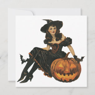 Vintage Witch Halloween Costume Samhain Card