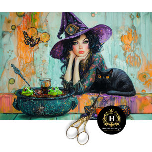 Vintage Witch Halloween Decoupage  Tissue Paper