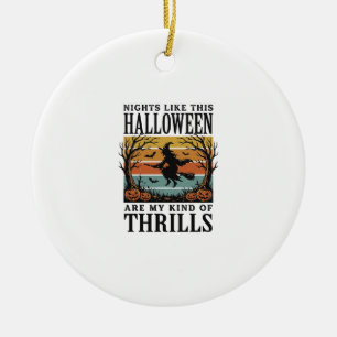 Vintage Witch Halloween Fright Scene Engraving Des Ceramic Tree Decoration