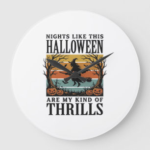 Vintage Witch Halloween Fright Scene Engraving Des Large Clock