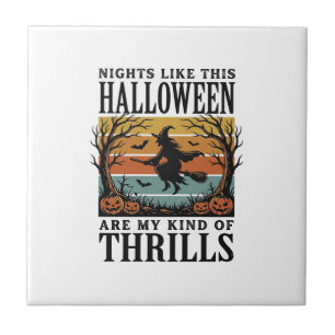 Vintage Witch Halloween Fright Scene Engraving Des Tile