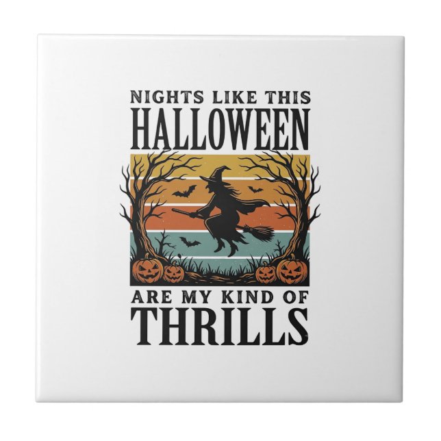 Vintage Witch Halloween Fright Scene Engraving Des Tile (Front)