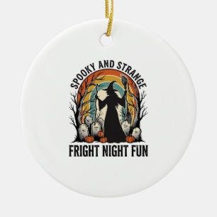 Vintage Witch Halloween Graveyard Silhouette Art_1 Ceramic Tree Decoration