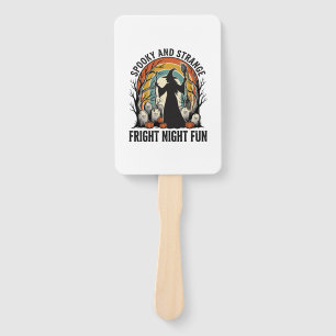 Vintage Witch Halloween Graveyard Silhouette Art_1 Hand Fan