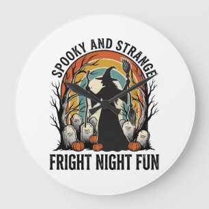 Vintage Witch Halloween Graveyard Silhouette Art_1 Large Clock