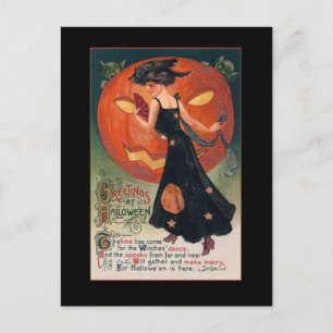 Vintage Witch Halloween Greeting w/Bloody Text Invitation Postcard