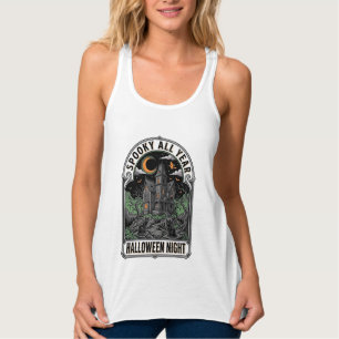 Vintage Witch Halloween Haunted House Shirt_1 Singlet