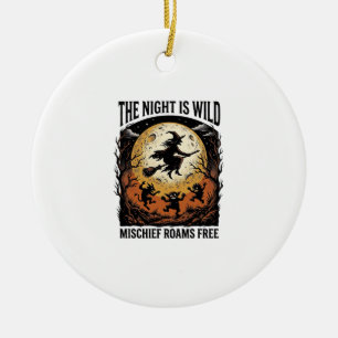 Vintage Witch Halloween Moonlit Mischief Graphic_1 Ceramic Tree Decoration