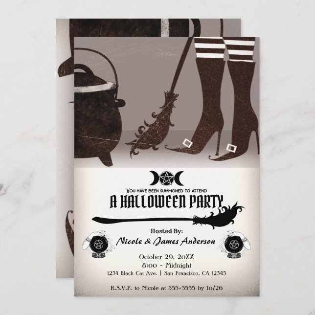 Vintage Witch Halloween Party Invitation (Front/Back)