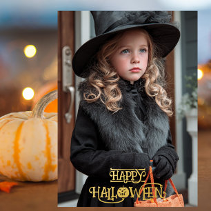 Vintage Witch Halloween Photo Gold Pumpkin