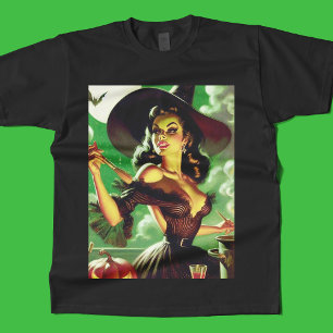 Vintage Witch Halloween Pin-Up T-Shirt