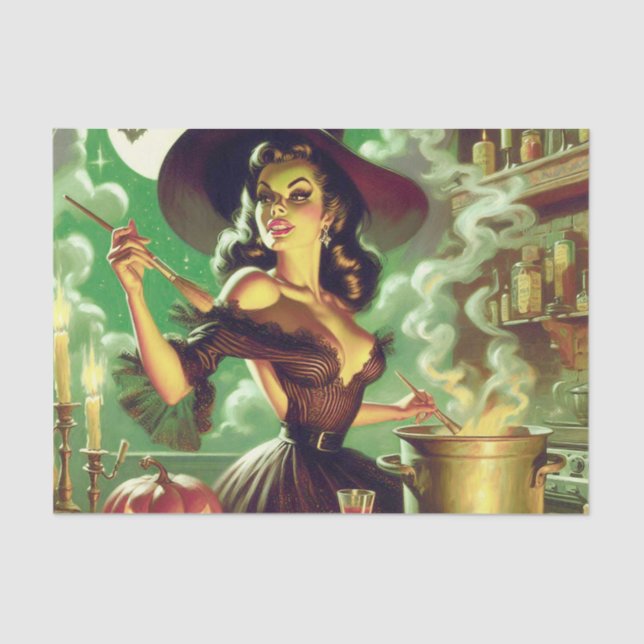 Vintage Witch Halloween Pin-Up Tissue Paper (Front)