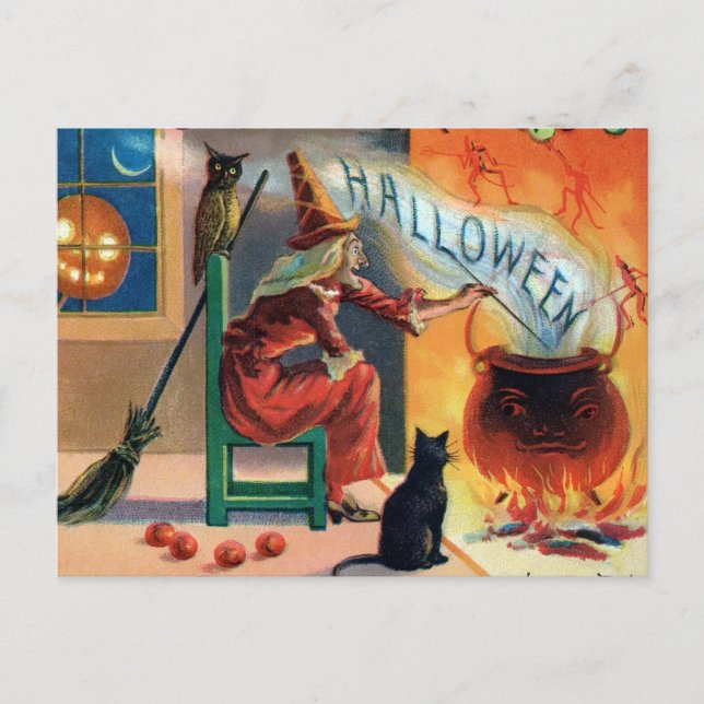 Vintage Witch Halloween Postcard (Front)