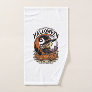 Vintage Witch Halloween Pumpkin Moon Engraving Art Hand Towel