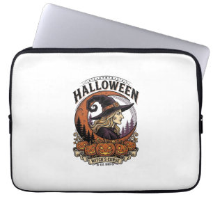 Vintage Witch Halloween Pumpkin Moon Engraving Art Laptop Sleeve