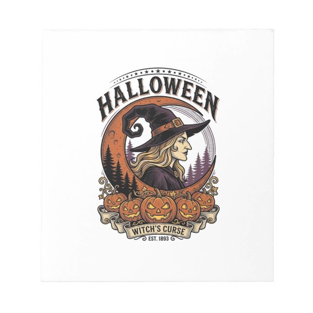 Vintage Witch Halloween Pumpkin Moon Engraving Art Notepad (Front)