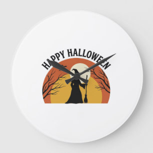 Vintage Witch Happy Halloween Shirt Design_1 Large Clock