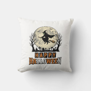 Vintage Witch Happy Halloween Vector Design_1 Cushion