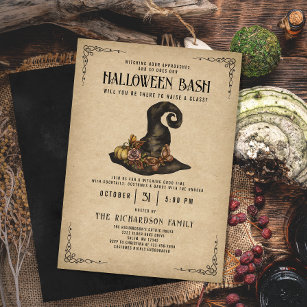 Vintage Witch Hat Elegant Adult Halloween Party  Invitation