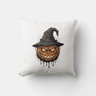Vintage Witch Hat Pumpkin Halloween Graphic_1 Cushion