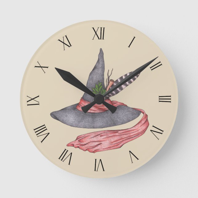 Vintage Witch Hat Round Clock (Front)