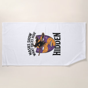Vintage Witch Mask Halloween Face Illusion Art_1 Beach Towel