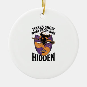 Vintage Witch Mask Halloween Face Illusion Art_1 Ceramic Tree Decoration