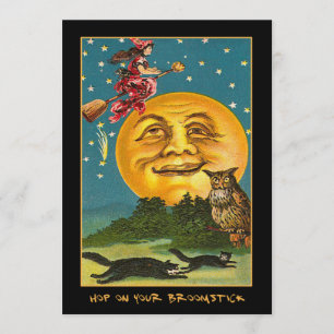 Vintage Witch Over Moon Bloody Text Invitation