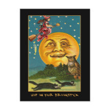 Vintage Witch Over Moon With Bloody Text Invite