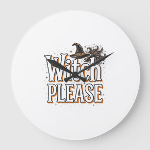 Vintage Witch Please Halloween Vector Design_1 Large Clock