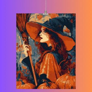 Vintage Witch Pumpkin Elegant Halloween Wall Art