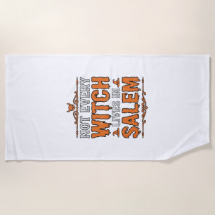Vintage Witch Salem Halloween Typography Design_1 Beach Towel