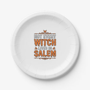Vintage Witch Salem Halloween Typography Design_1 Paper Plate